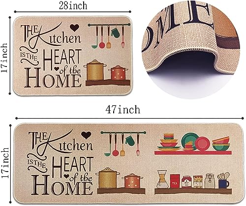 Image of Glaceon Anti Fatigue Kitchen Rug Sets 2 Piece Non Slip Kitchen Mats for Floor Cushioned Kitchen Rugs and Mats Waterproof Comfort Standing Mat Runner for Kitchen,Home Office,Sink,(Heart MAT) (GL-01)