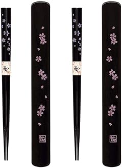 JapanBargain 3643, Portable Chopsticks with Case Reusable Chinese Korean Japanese Bamboo Travel Chop Sticks Utensil Dishwasher Safe Made in Japan, Sakura Pattern, Set of 2