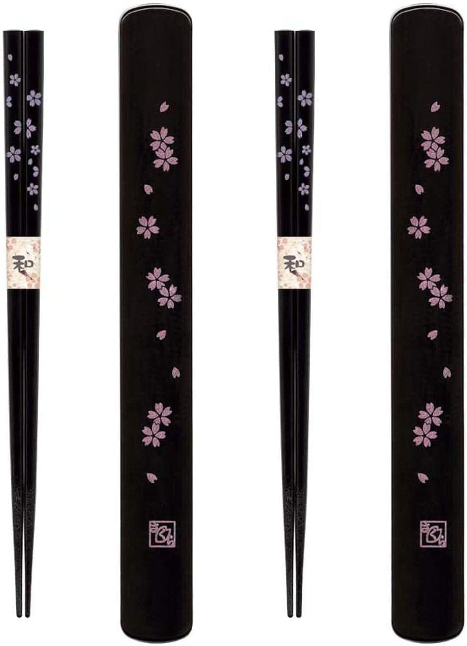 JapanBargain 3643, Portable Chopsticks with Case Reusable Chinese Korean Japanese Bamboo Travel Chop Sticks Utensil Dishwasher Safe Made in Japan, Sakura Pattern, Set of 2