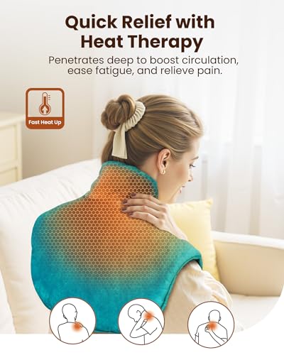 weighted heating pad for neck amp shoulders pain relief electric heating wrap 6 heat settings 4 timers auto shut-off moist amp dry use machine washable gifts for older ul ce certification