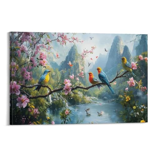 Toile murale oiseaux style bohème pour insuffler sérénité et douceur chez soi