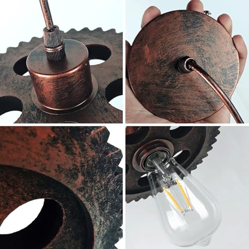 Lustre industriel steampunk en bois noble et métal pour plafond exigeant - 6