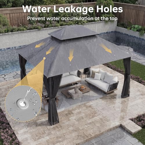Aoxun 12x10 Outdoor Gazebo with Mosquito Netting & Double Roof, Gray - Image 5