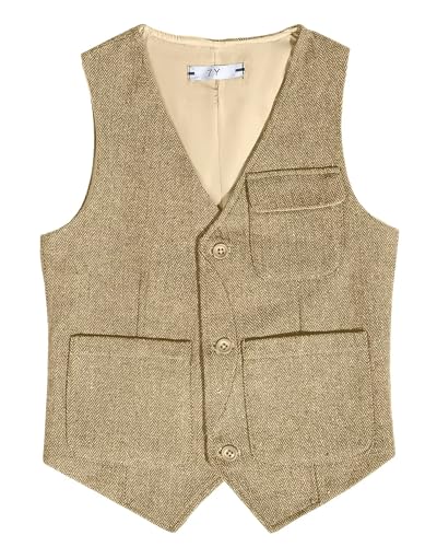 Image of Retro Boys Tweed Vest for Kids Formal Dress Herringbone Suit Vest for Toddler Boy Wedding Waistcoat