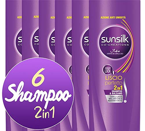 Sunsilk Shampoo und Haarspülung 2 in 1 für glattes Haar, 6 x 250 ml.