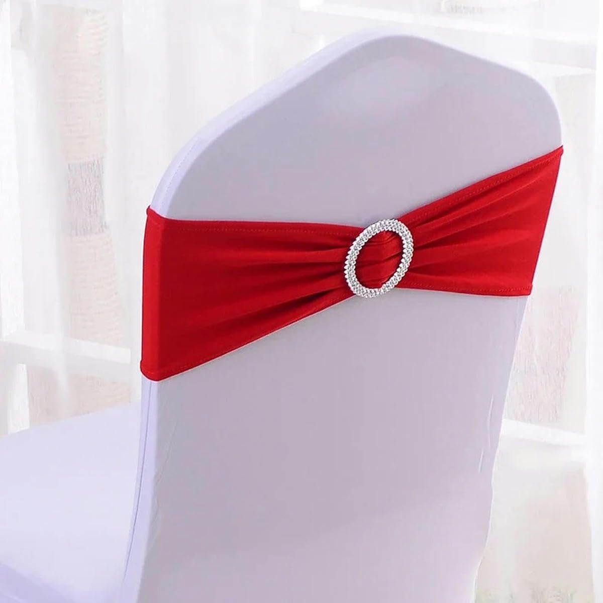 Cintas y lazos para sillas, Cubiertas del marco de la silla Spandex estiramiento con el resbalador hebilla multicolor for las decoraciones(Red)