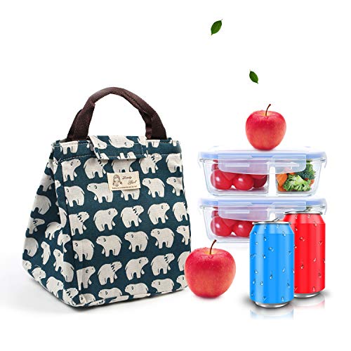 Reusable Lunch Bags Insulated Lunch Bags Cute Tote Handbag Canvas LunchboxWork Travel Picnic School Bento Lunch Bag for Woman Men Kids