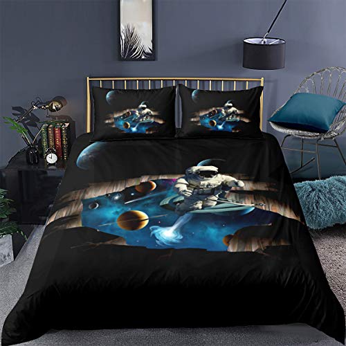 Funda Nórdica 3D Galaxia Universo Planeta Astronave Patrón Chico Niña Adulto Juego de Funda de Edredón y Funda de Almohada Juego de Cama (Style 6, Cama 90-150x220cm)