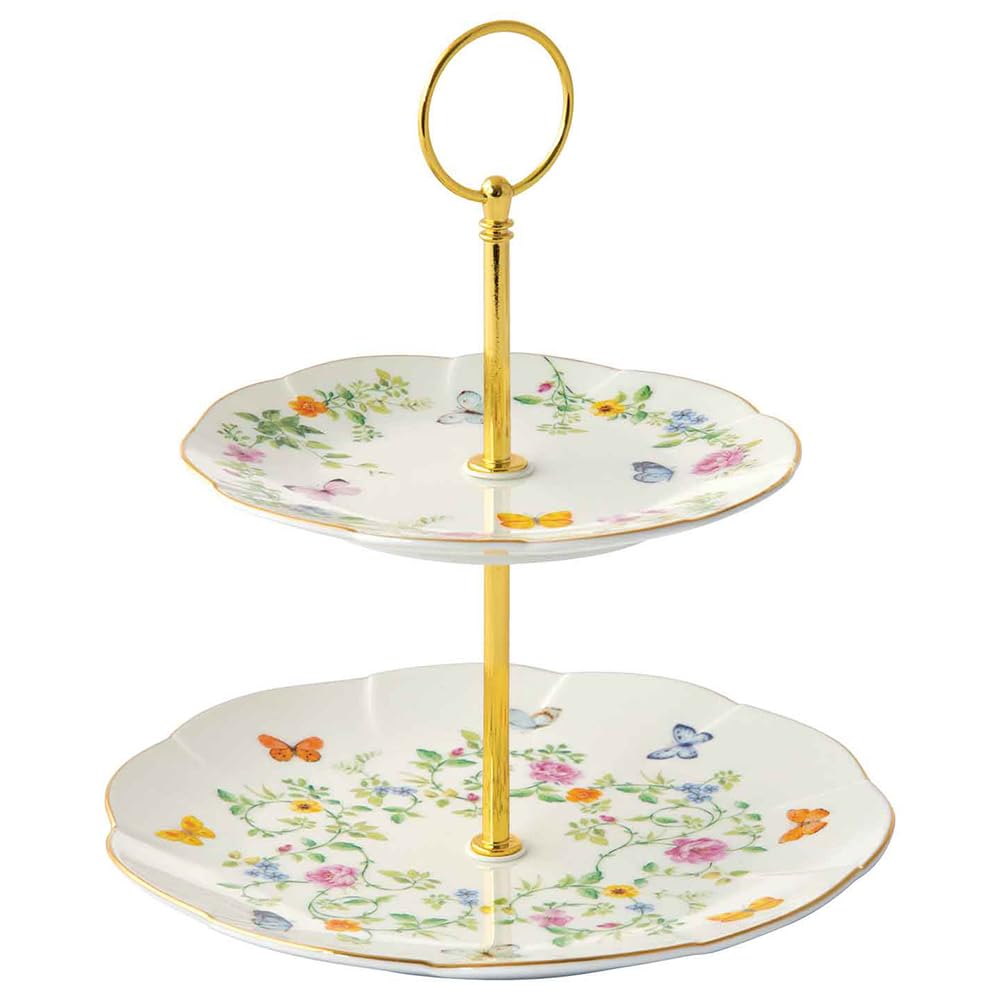 Easy Life Alzata da cucina a 2 piani in porcellana con fiori "Dancing Butterflies" D16/21 cm