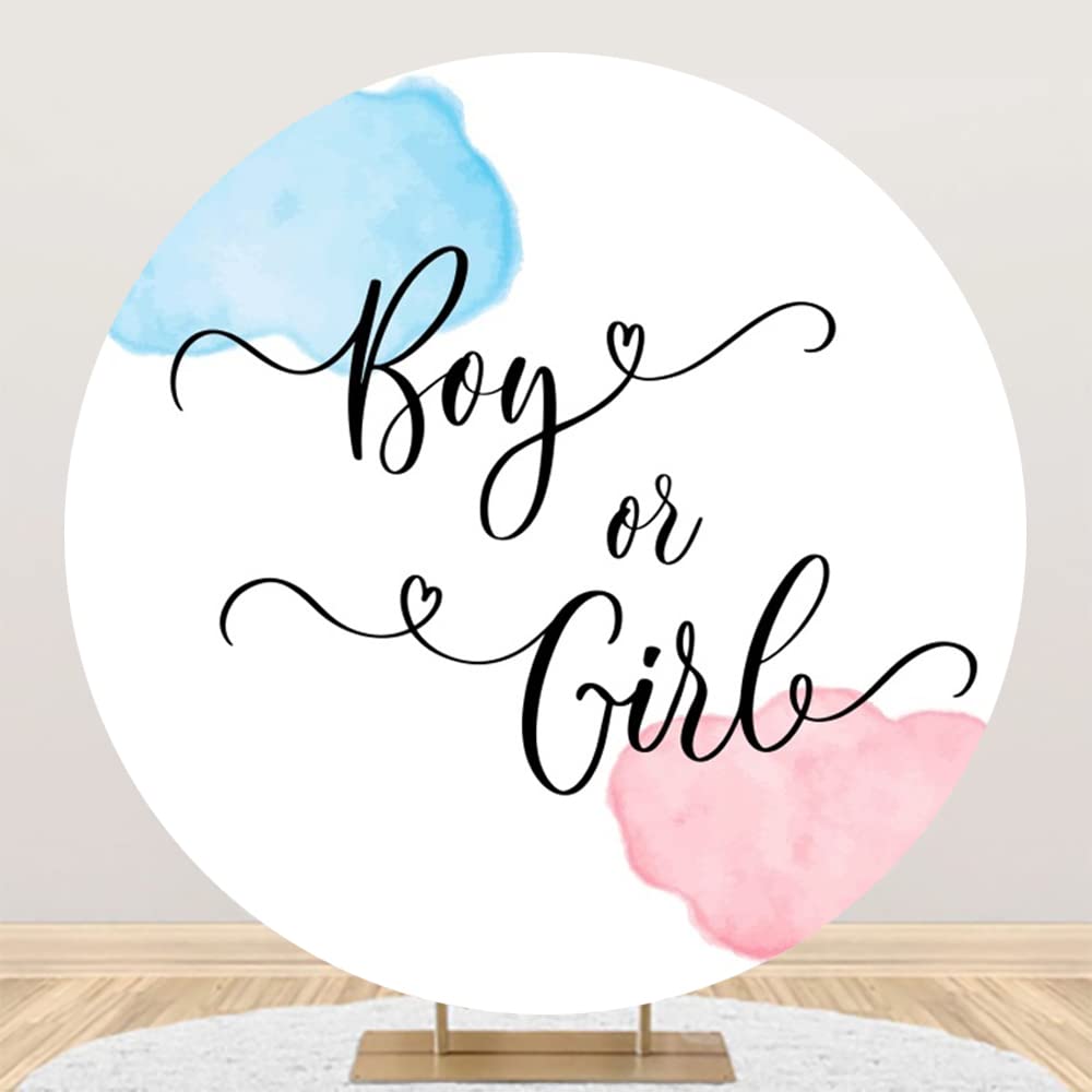 Laeacco 6x6ft Boy or Girl Gender Reveal Round Backdrop Pink Blue Watercolor Pattern Newborn Baby Shower Arch Photography Background He or She Neutral