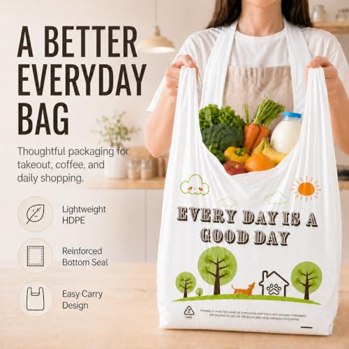 Image of YoYoRain White Thank you T shirt bag, Grocery shopping bag Reusable and Disposable Supermarket Bag 11''x6''x21'' 101PCS