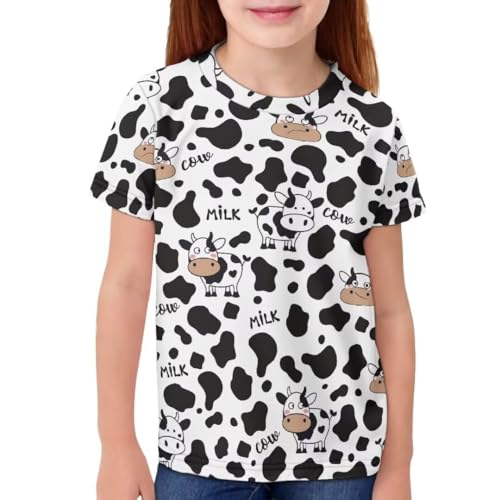 ORGYPET Cow Girls Clothes Size 13-14 Lovely T Shirt for School Short Sleeve Shirt for Summer 2024 Quick Dry Tee Shirt for Sports Soft Top for Hawaii Casual Playwear Gift for Sister