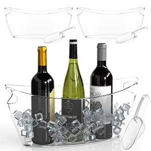 Clear Ice Buckets for Parties 3 Pack, 5.5L Clear Beverage Tub w/Handles & Scoops, Drink Buckets for Parties, Acrylic Beverage Tub, Mimosa Bar Supplies for Sparkling Wine Champagne Beer Drinks