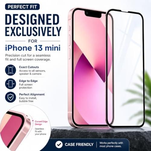 Image of Tempered glass for iPhone 13 Mini (5.4 Inch), 9H Hardness, Full HD Clear, Case Friendly, Screen Protector Edge to Edge Coverage, Easy Installation iphone 13 mini tempered glass, Pack Of 1