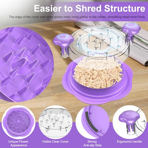 Image of SURETIVIAN Chicken Shredder Tool Twist Large Chicken Breast Shredder with Brush&Fork, Visible Meat Shredder Machine, Anti-Slip Strip, Ergonomic Handle, BPA Free, Suitable for Pork Beef Chicken(Purple)