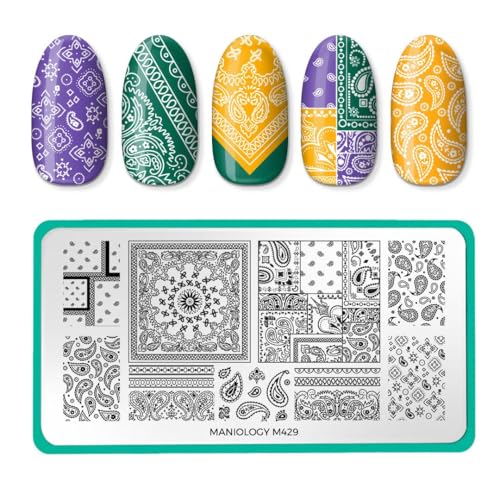 Maniology Paisley Patchwork Nail Stamping Plate | Boho Stamp Plates, Bohemian Style Manicure Designs, Mandala DIY Patterns - Reusable, Rectangular, Stainless Steel Nail Art Template