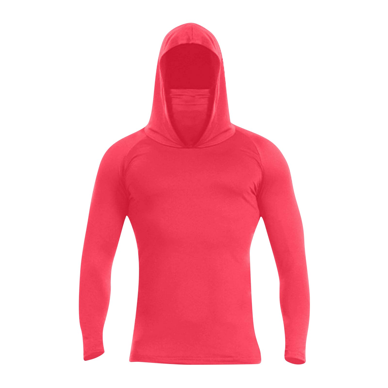 UPF 50+ Mens Sun Shirt Uv/Sun Protection Men Sun Protection Hoodie Mesh Face Mask Long Sleeve Quick Dry Tops Breathable with Mask Solid Vented Fishing Swimming Red L
