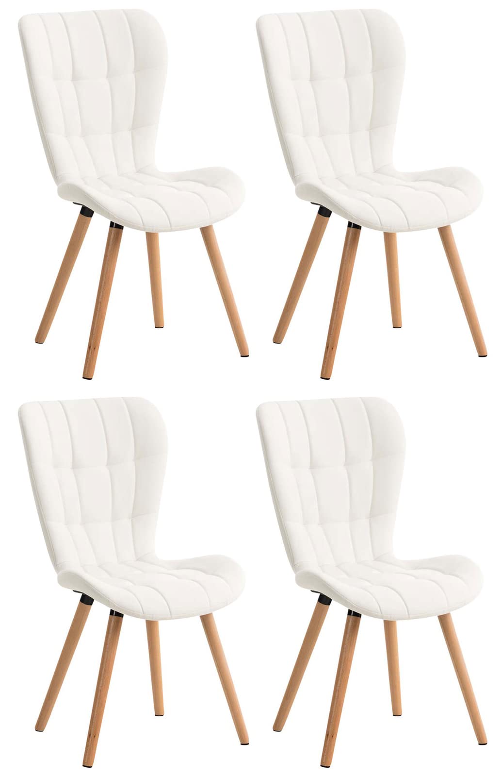 CLP Set De 4 Sillas Elda De Comedor En Polipiel I Butacas Modernas Sin Reposabrazos & Base De Madera I Juego De 4 Sillas, Color:Blanco