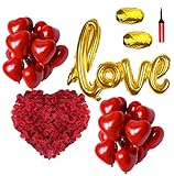 Super Idee Tolles romantisches Set XXL Größe Folienballon LOVE 50 Stück. Herzluftballons 2000 Stück Rosenblätter mit Luftpumpe für Hochzeit Valentinstag Geburtstag Party Jahrestag als romantische Deko