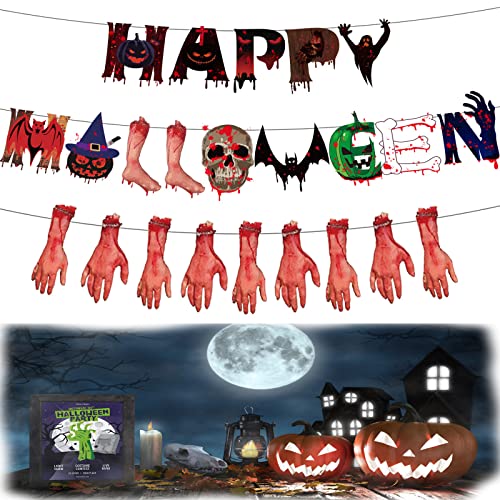 3 PCS Happy Halloween Bannière,Halloween Decorazione,Bannière Sanglante Halloween,Décoration de Fête D'Halloween pour Jardin,Bar,Maison,Bureau,Amusement D'Halloween et Arrangement de Scène Effrayant Cover