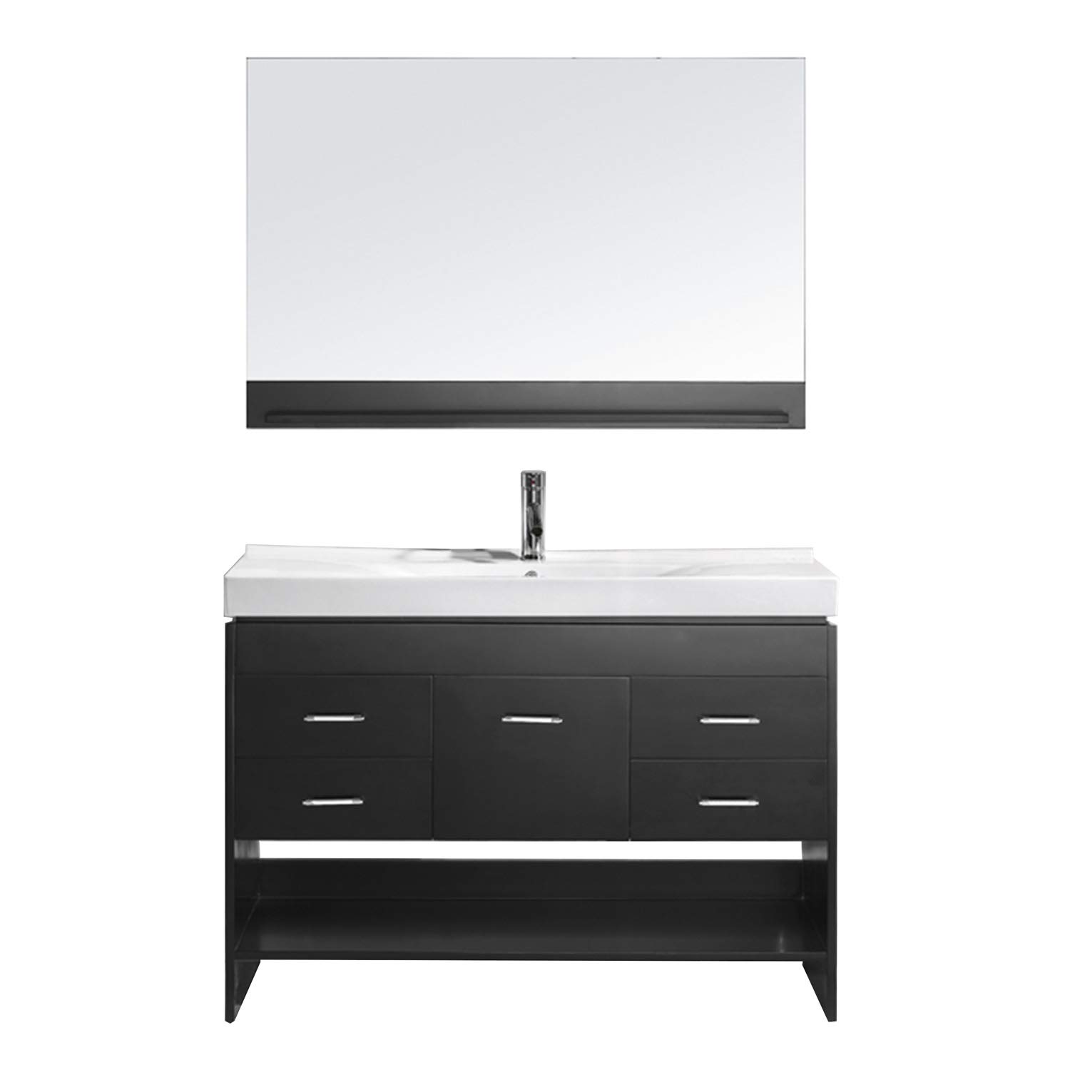 Gloria 48 inch Double Sink Bathroom Vanity Set in Espresso w/ Integrated Square Sink, White Ceramic Countertop, 1 Mirror - MD-423-C-ES