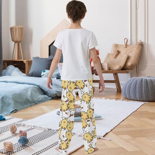 Boy's Pants White Hen Yellow Chicken Cartoon Jogger Pants Elastic Long Bottoms Trousers with Pockets 6-14 Years3