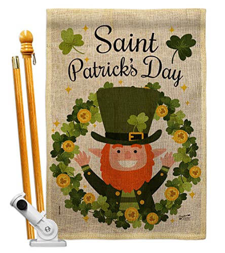 Angeleno Heritage St Wreath House Flag Set Springtime Patrick Shamrock Leprechaun Lucky Coin Holiday March Irish Clover Decoration Banner Small Garden Yard Gift Double-Sided, Made in USA