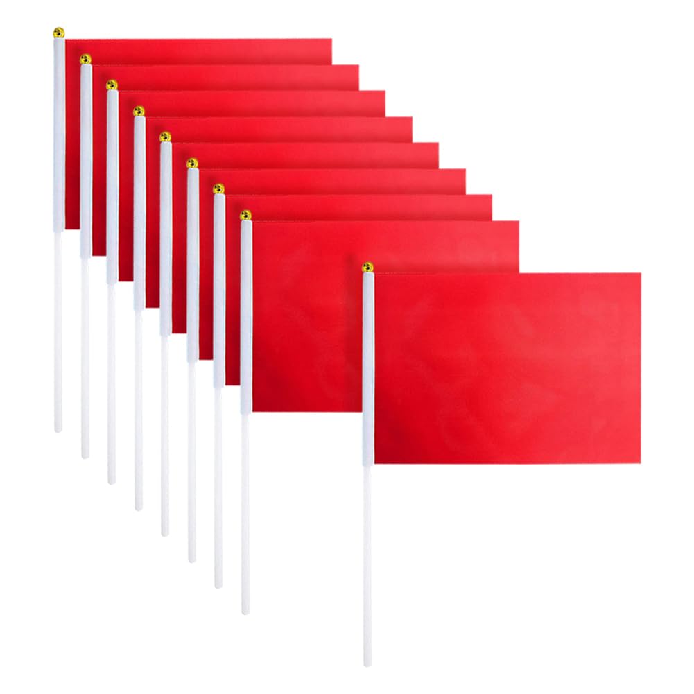 Hugede Red 50 Pcs Flags On Stick Hand Held Flags Solid Color Blank Flags Handheld Craft Flags Plain Diy Flags Party Decoration Flags Small Miniature Flags For School Office