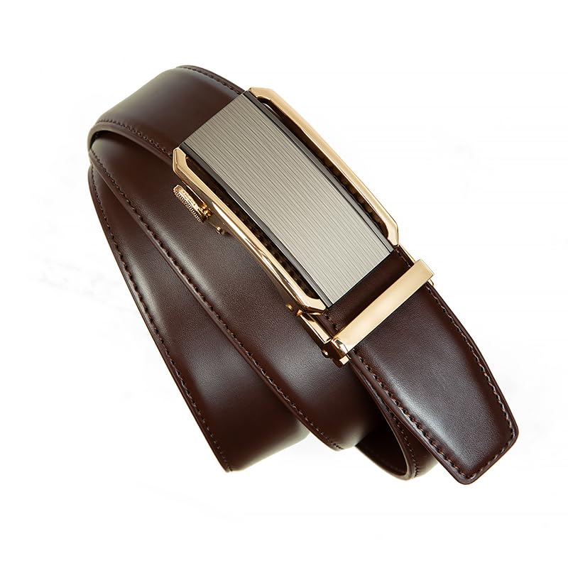 Image of Drowsmen Leather ratchet belt 1 3 /8 inch with Click Sliding Automatic Buckle, Adjustable belt Trim to Fit