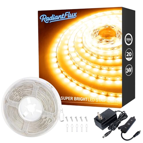 Image of RadiantFlux 20 ft Led Light Strip Warm Indoor Decoration, Small Dimmable LED Lights Strip, 360 LEDs, Super Bright LED Tape Rope Lights for Living Room, Bedroom, Kitchen, Vanity Mirror