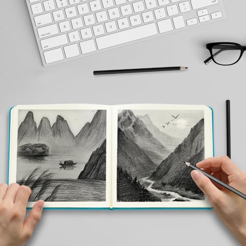 Image of 5x5 Pocket Sketch Book,80gsm Hardcover Art Sketchbook for Drawing Journal | PU Cover,Blank Paper,96Sheets /192Pages,Lay-Flat,Portable Travel Creation Paint Diary Memo Planner,Dry Media.Lake Blue
