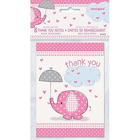 Umbrellaphants Pink Thank You Cards with Envelopes - Pack of 8 Cover
