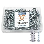 Plasterboard Fixings Heavy Duty Metal Wall Plugs (Pack of 30) With Plasterboard Screws 32mm - Plaster Board Wall Fixing, Dry Wall Anchor Screws for Shelves, TV Bracket and Curtain Rails