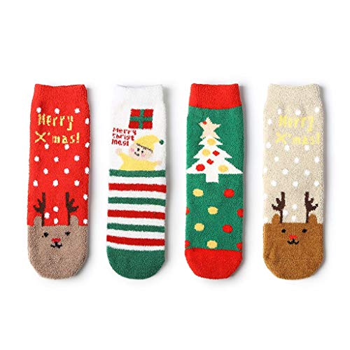 Xu Yuan Jia-Shop Socks Winter Warm Slipper Christmas Girls Cozy Fluffy Crew Socks Cotton Knit Crew Xmas Socks 4 Pack with Gift Box Casual Socks (Color : A)