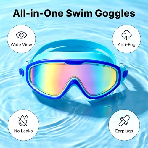 Image of Swim Goggles for Kids 6-12, Wide View Anti-Fog UV Protection No Leaking,Boys Girls Youth Swimming Goggles