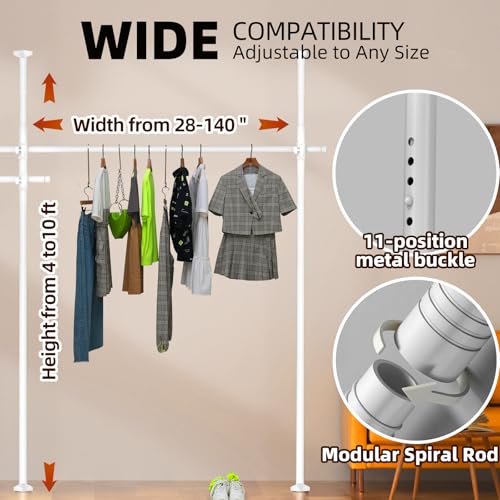 Image of Room Divider, Tension Curtain Rod No Drilling,4-10ft(H) 28-140inch(W) Wall Divider for Room Separation, Heavy Duty Room Partition Separator, Adjustable Folding Privacy Screens,White
