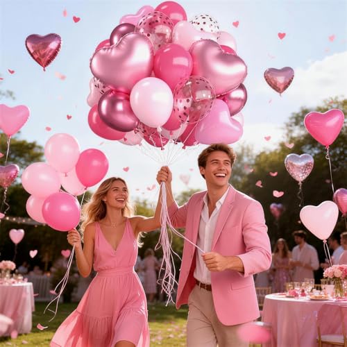 Image of Pink Balloons 12 Inch Metallic Hot Pink Magenta Happy Birthday Decorations