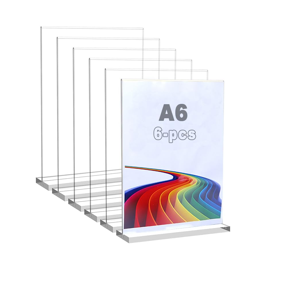 QWORK® Set di 6 Espositori da Tavolo A4 in Acrilico, Porta Trasparenti per Menu, Cartelli, Brochure e Volantini
