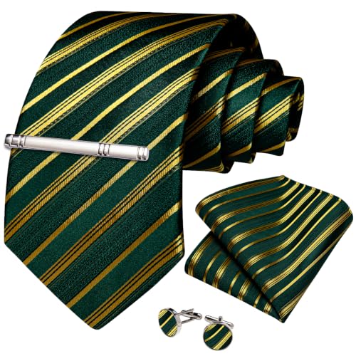 Image of DiBanGu Mens Silk Tie Formal Striped Necktie and Pocket Square