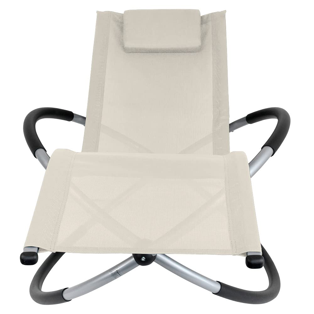 Kingpower Garten Liegestuhl Schaukelliege Campingliege Strandliege Sonnenliege Gartenliege Gartenstuhl Klappstuhl Liege Klappbar Faltbar Relaxliege Beige