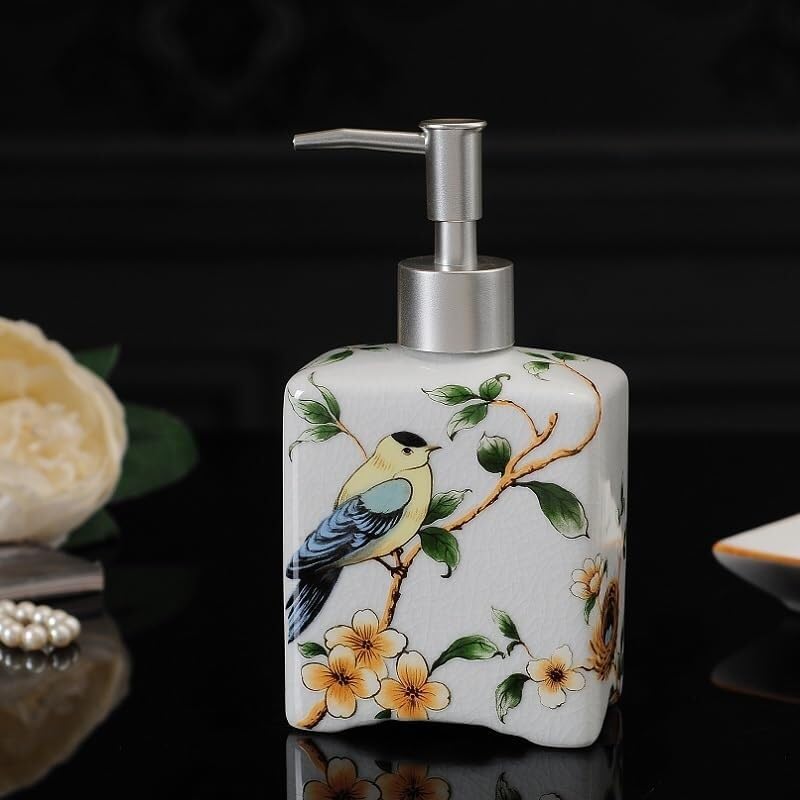 Dozowanie delikatnego kwiatu i ptaków ceramiczny dozownik mydła do spieniania do łazienki Decoracion Para Cocina (White Bird's Nest)