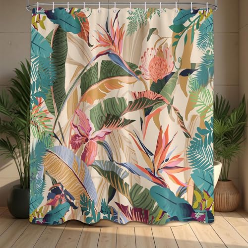 DLTAY Tropical Shower Curtain Colorful Palm Leaf 70x72 Inches