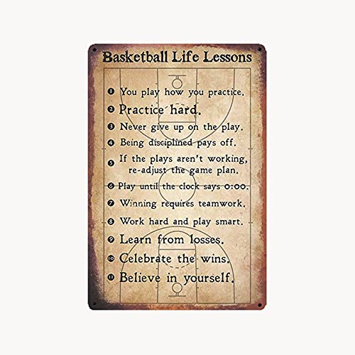 Image of Basketball Life Lessons Metal Tin Sign for Bar Cafe Garage Wall Decor Retro Vintage 7.87 X 11.8 inches 30 x 20 cm