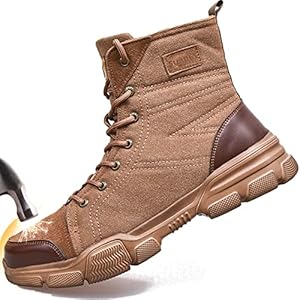 SUADEX Steel Toe Boots for Men Military Work Boots Indestructible Work Shoes for Women Athletic Safety Shoes Composite Toe Brown 11.5-12 Women / 10-10.5 Men