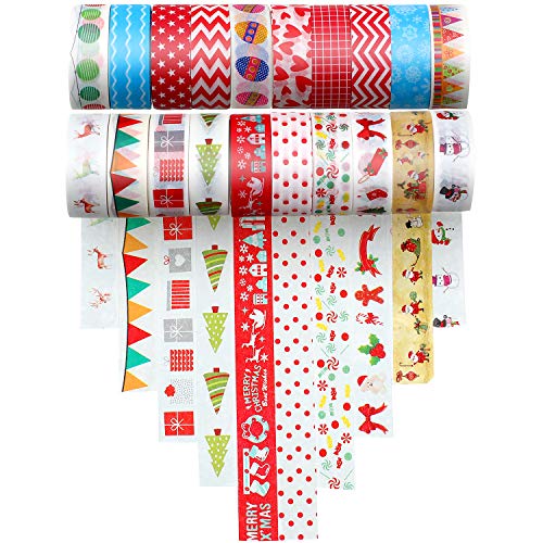 20 Rolls Christmas Washi Tape Self Adhesive Paper Sticker for DIY Craft Scrapbooking Gift Wrapping Scrapbooking Arts Crafts Office Party Supplies