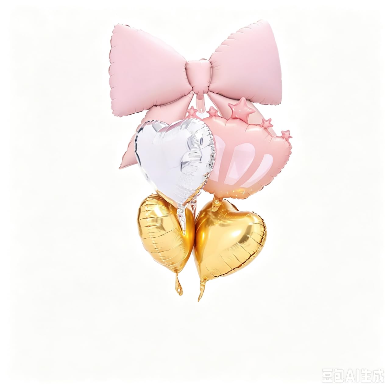 Princess Crown Foil Balloons, Pink Gold Silver, Heart and Star Shapes, 6 Count Party Decoration Set