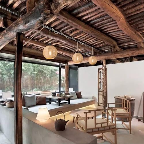 Image of 3 Lights Plug in Pendant Light with Cord On /Off Switch | Rattan Hanging Lamp with 22ft Hand Woven Wicker Plug in Chandelier Boho Hanging Lights Fixture