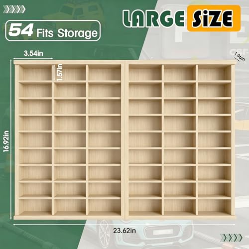 Image of Model Car Display Case 24 x 17 in, Holds 54 Fits 1 /64 Scale Toy car Storage Organizer,Wall-Mounted Toy Shelf Display Storage, Collapsible Wooden Box with 2 Acrylic Cover Plates (Only Box - Wood)