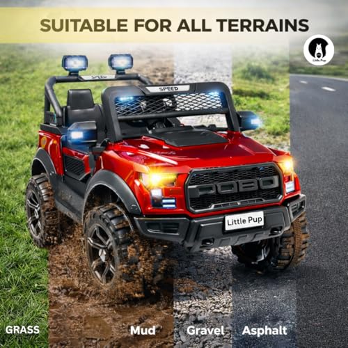 Image of LITTLE PUP POBO Battery Car for Kids | Battery Operated car | Electric Car for 1 to 7 Years | Electric Ride on | Dual Control Mode | Led Lights with Seat Belts | Mp3 /USB /Music.(Dark Red)