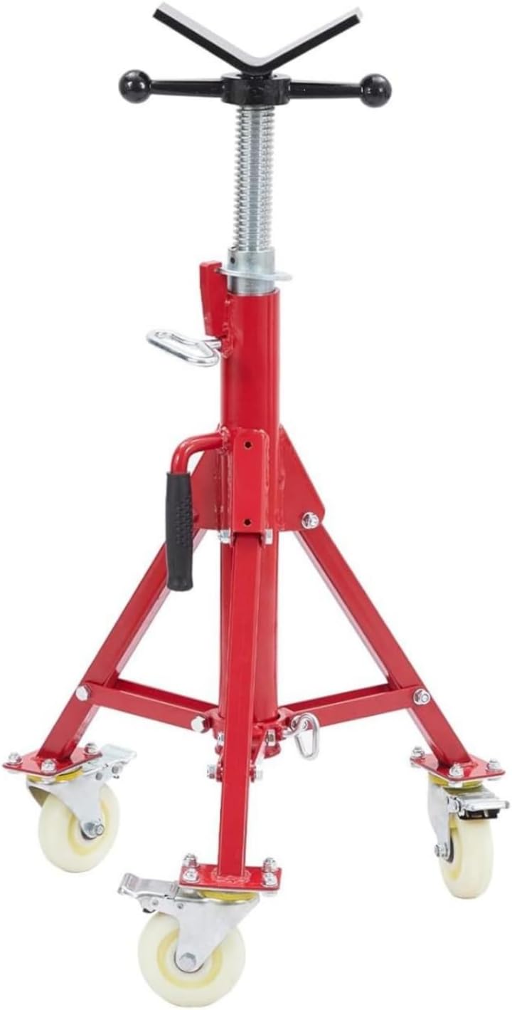 Portable Pipe Jack Stand with v Head, Adjustable Height 28-52 in, Folding Pipe Support 1/8"-12" Capacity, 2500 Lb Load Capacity Heavy Duty Steel Jack Stands with Casters for Steel Pipe, Wood